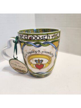 Claddagh Ring Irish Weave Bone China Mug With Heart Handle & Celtic Knot Design
